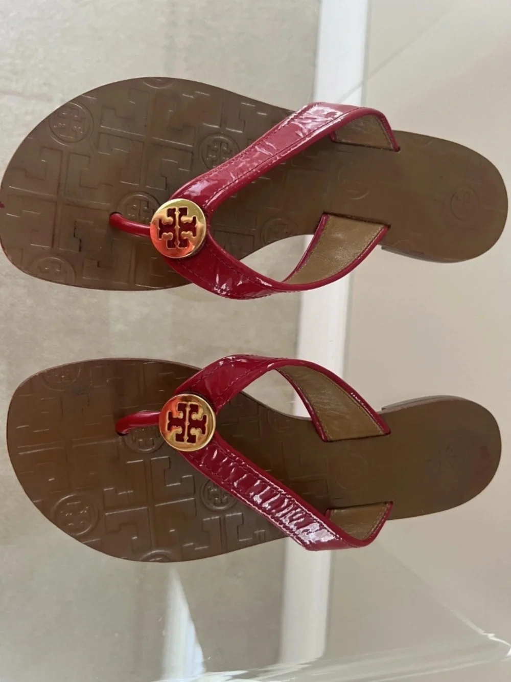 Tory Burch Thora leather sandals Womens Size 6m Gold Signature Logo